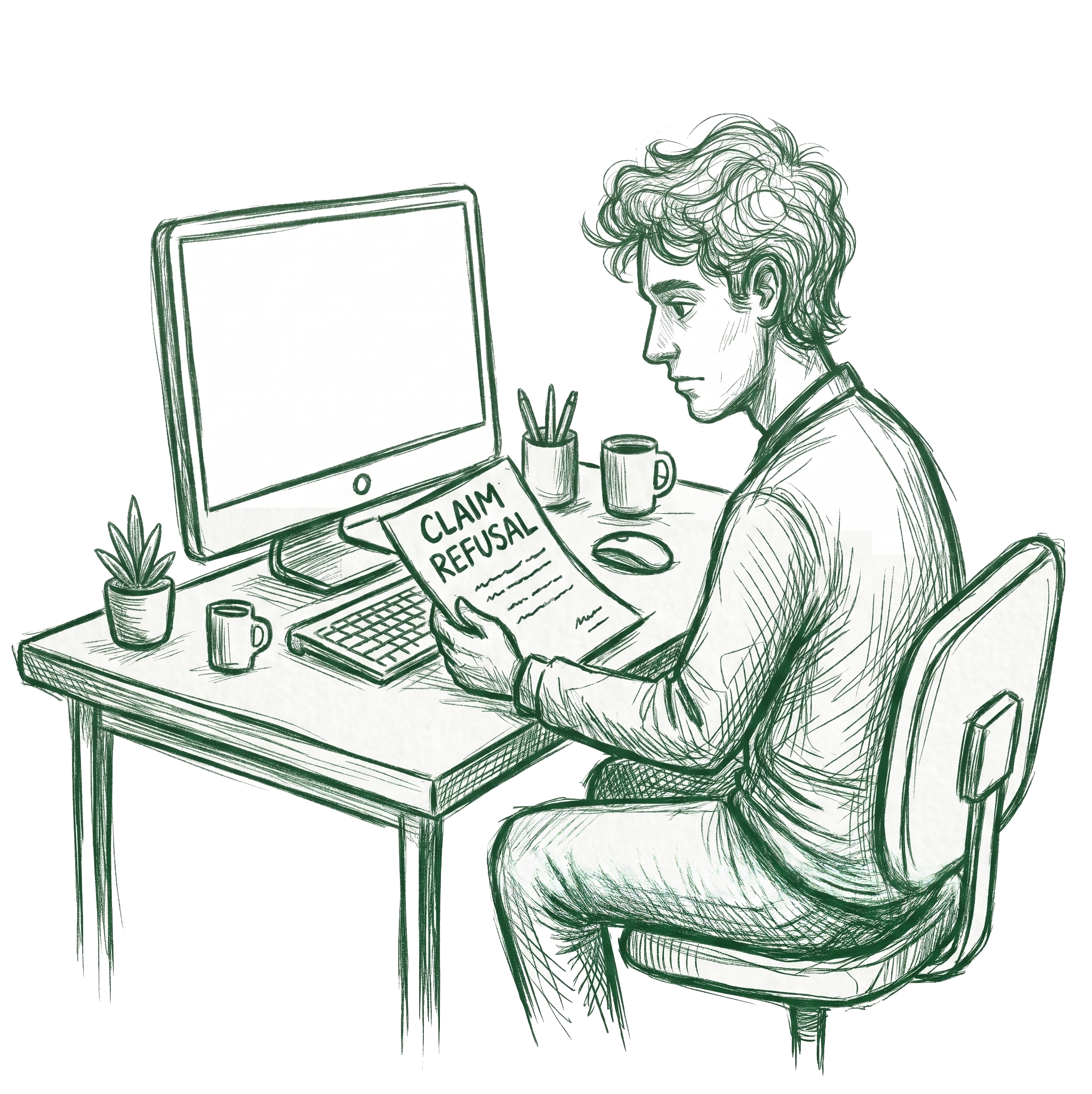 A woman at her desk examining insurance documents